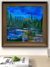 Original "Bayou Sundown 2" 12x12 Canvas Expressionism Abstract Design Home Art