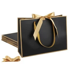 6 Pcs Elegant Paper Gift Bags with Handles 1 Count (Pack of 6) Black, Gold