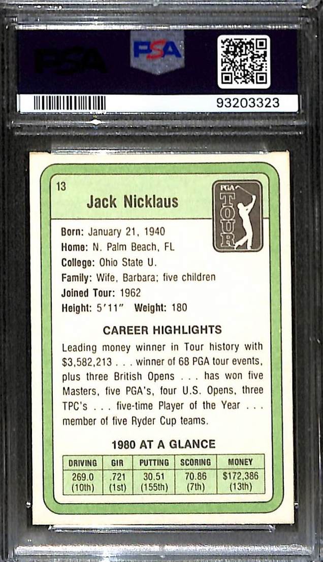 1981 Donruss Golf #13 Jack Nicklaus PSA 8 NM-MT 93203323  view 2