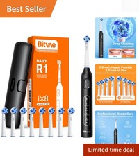 R1 Rotating Electric Toothbrush with 8 Brush Heads for Adults and Kids, 60-Da...