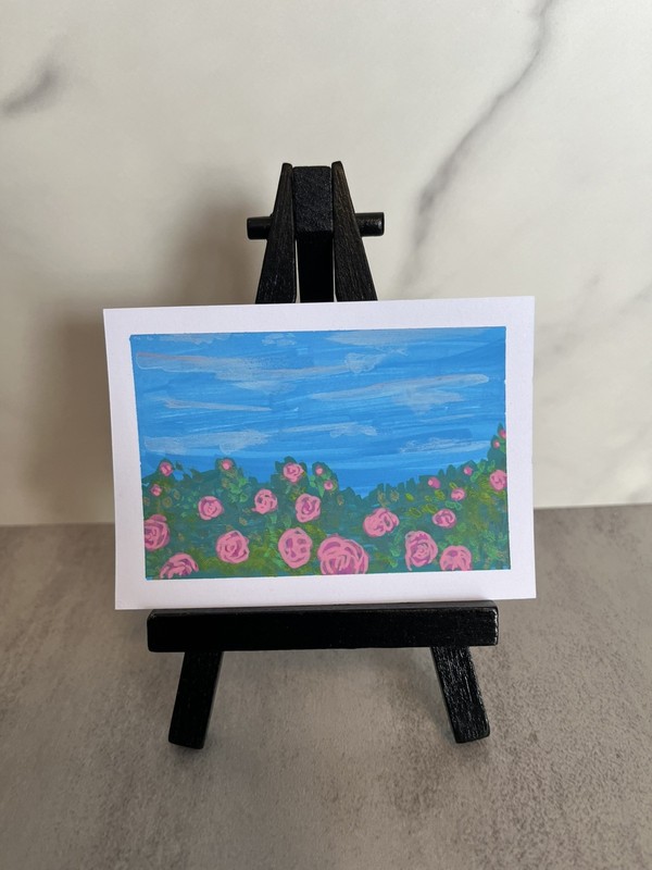 ACEO Original Rose Bush Painting In Acrylic Miniature Art Trading Card
