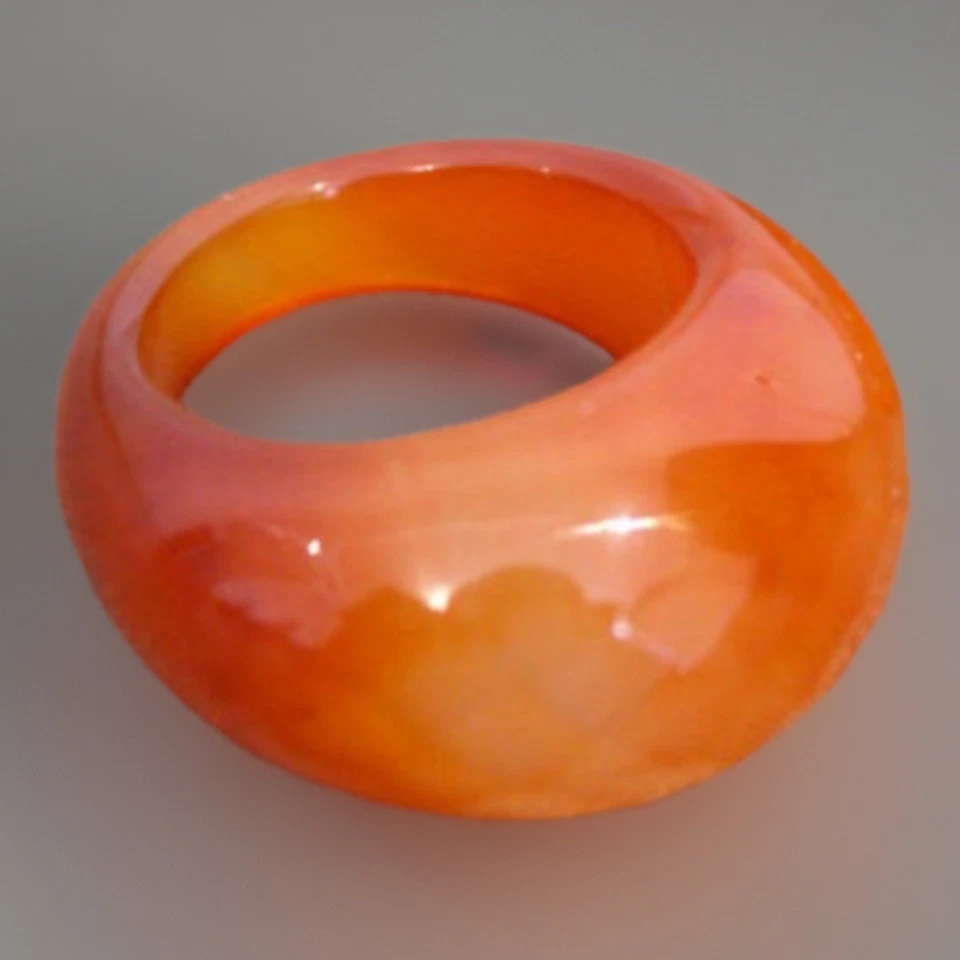 Anillo facetado liso tallado banda piedra cornalina naranja profundo talla 9, 20,6 G Foto 4 de 4