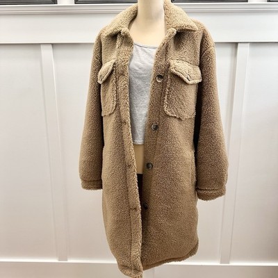 Womens Medium Reversible Sebby Collection Sherpa Teddy Bear Coat Jacket Long XL