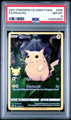PSA 8 - PIKACHU 2021 POKEMON CELEBRATIONS FA 005/025 FULL ART Red NM Mint #005