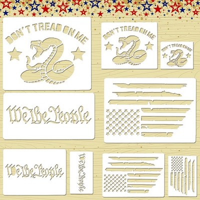 9 PCS American Flag Stencils - We The People & Don't Large, Medium, Small 