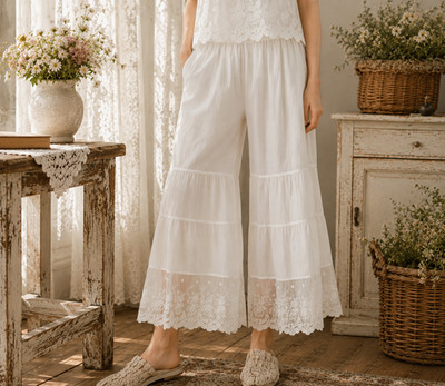  Fairycore Pants Mori Girl Victorian Culotte  Hose 40 L 42 XL 44 2XL weiss