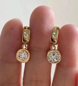 Authentic 14K Yellow Gold Plated 2TCW Lab Created Bezel Set Diamond Drop/Dangle Earrings