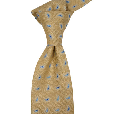 New $190 GUARRACINO Beige w Woven Blue Paisley Silk Cotton Neck Tie Italy 3.25W