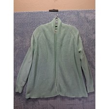 LL Bean Womens Large Seafoam Green Cotton Open Front Shawl Cardigan 290417