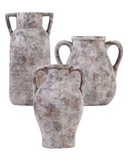 Ceramic Vase Set of 3, Handmade Rustic Farmhouse Vases with Handles, Glazed I...