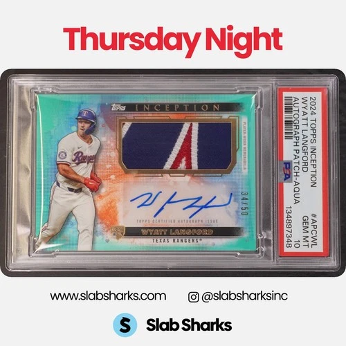 2024 TOPPS INCEPTION #APC-WL WYATT LANGFORD AUTO PATCH CARDS AQUA RC /50 PSA 10