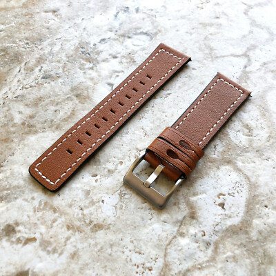 Brown Leather Band Strap with White Stitches for Huawei Watch GT 2 and GT 46mm 