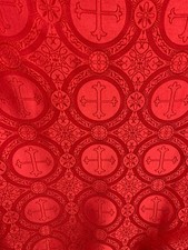 RED LITURGICAL CROSS BROCADE FABRIC 55 in. Sold By The Yard