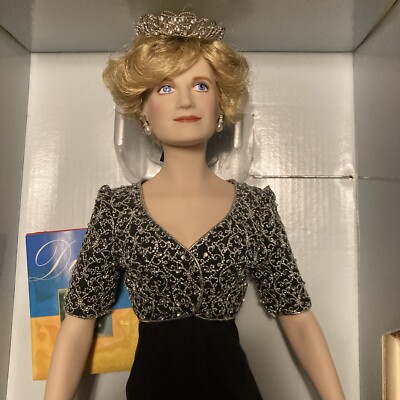 princess diana doll black dress Franklin Mint Diana Princess of Wales Porcelain Portrait Doll Black Dress