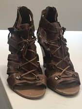 Stunning Ladies Aldo Brown Gladiator Cone Heeled Sandals - Size UK 5, VGC