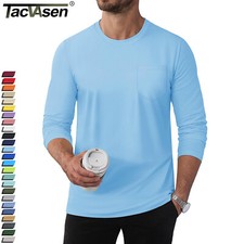 Men's Cotton Casual Shirt Long Sleeve Chest Pocket Shirt Hiking Work Travel Tops