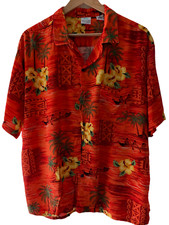 Princess Cruises XL Orange Floral Hawaiian Aloha Button Down Shirt