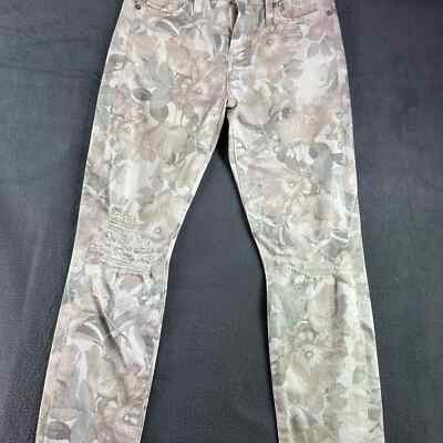 7 for all Mankind Floral Print White Skinny Jeans Denim SZ 26