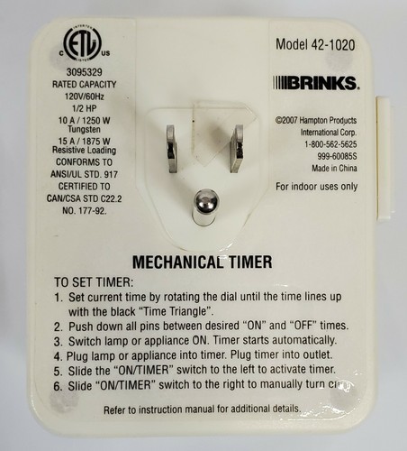 Timer Mechanical 42-1010 Indoor 1 On / Off Per Day Brinks Security - Picture 2 of 5