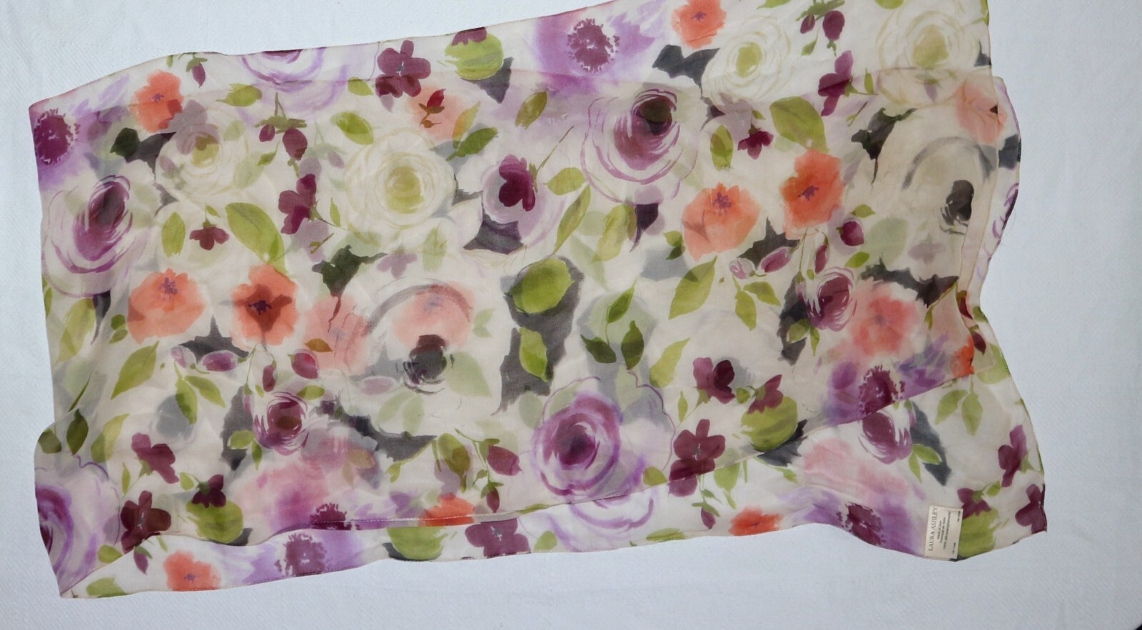 LAURA ASHLEY Sheer Ivory/Multi Rectangular Silk C… - image 5