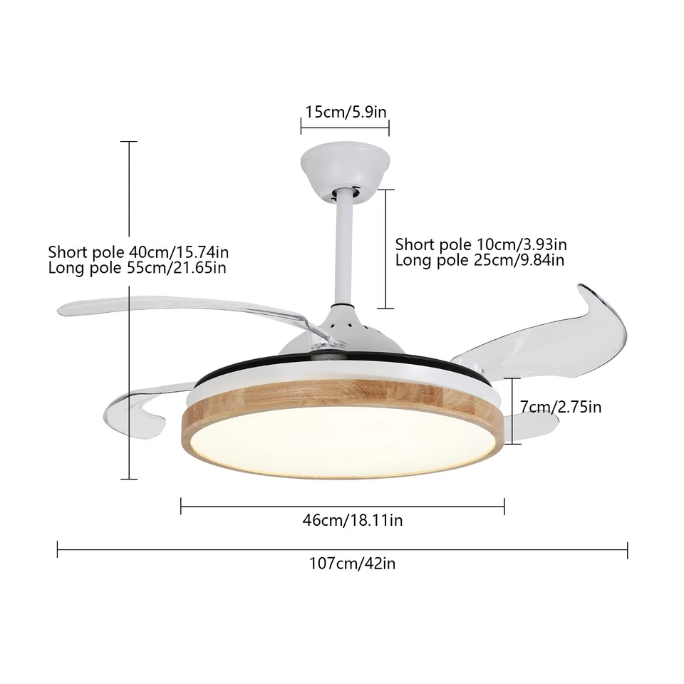 LED Ceiling Mounted Indoor 42inch White Ceiling Fan With Light Remote Control - Image 2 of 4