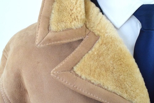 WOOLRICH Californian Lamb Suede Shearling Coat Size 42R/52R XL Vintage Camel USA - Picture 4 of 20