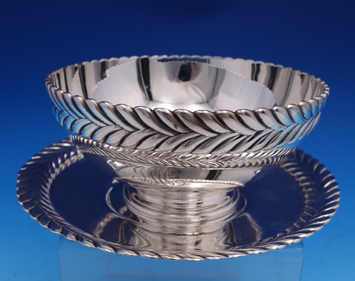 Tiffany and Co Sterling Silver Dip Dish and Plate Set 2pc #8175