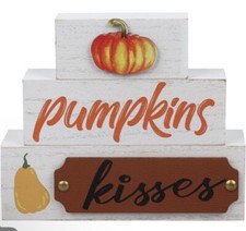 Fall Decorations for Home, 3-Layered Wooden Pumpkin Sign Block Set Fall Orange
