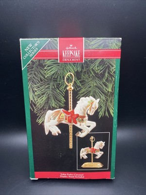 Vintage Hallmark 1992 #1 Tobin Fraley Carousel Horse + Stand Keepsake Ornament