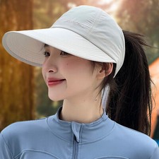 Women Sun Hat Outdoor UV Protection Wide Brim Summer Beach Pony Tail Visor Caps
