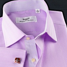 Purple Herringbone Dress Shirt Luxury Houndstooth Boss Inner Lining French Cuff