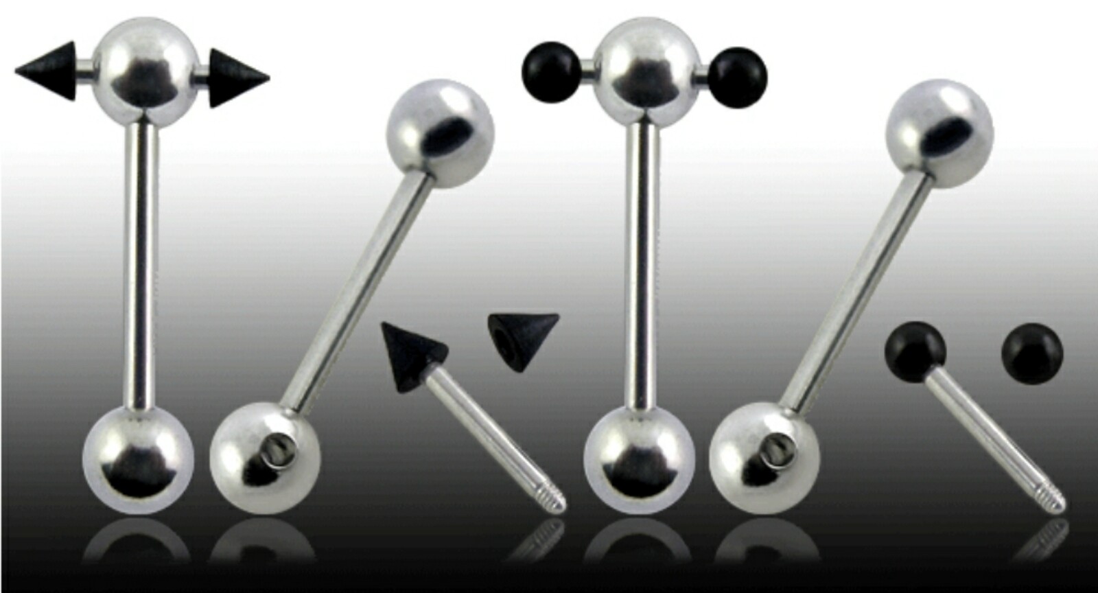 Tongue Barbells 2 Blackline 316L Surgical Steel Spinning Spike And Ball 14g 16mm