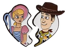 Woody & Bo Peep Split Heart Pin Set (2 Pieces) 1.25" Tall Metal Enamel Pins