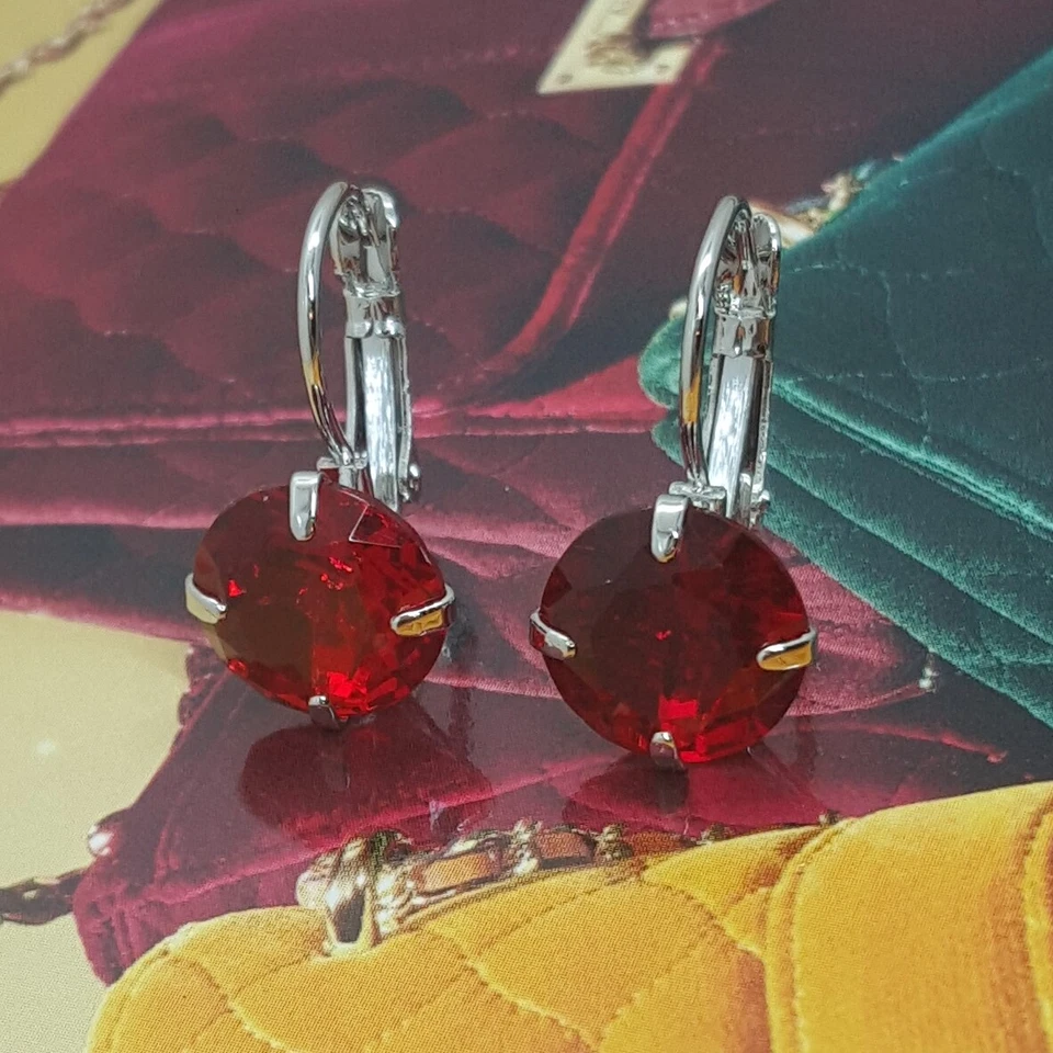 18K White Gold Filled Stunning Italian Pyrope Garnet 18ct GF Earrings 20mm - Image 3 of 4