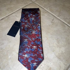 Daniel Cremieux Men's Slim Silk Tie Necktie Red Floral Skull Print Overlay NWT