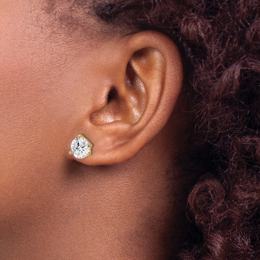 9.05mm Cheryl M Sterling Silver Gold-tone Brilliant-cut 8mm CZ Stud Earrings image 3
