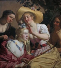 high quality handpainted oil painting "A shepherdess adorned with flowers"N6841