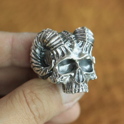 Horned Demon Skull 925 Sterling Silver Ring Mens Punk Ring TA114A US 7~15 BZ - Picture 6 of 29