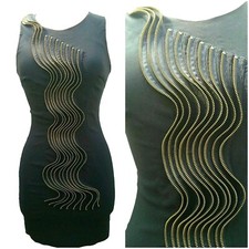 Vtg Y2K LBD Blk Pencil Sheath Dress 10 Zippers  - Art to Wear Punk Bodycon SM