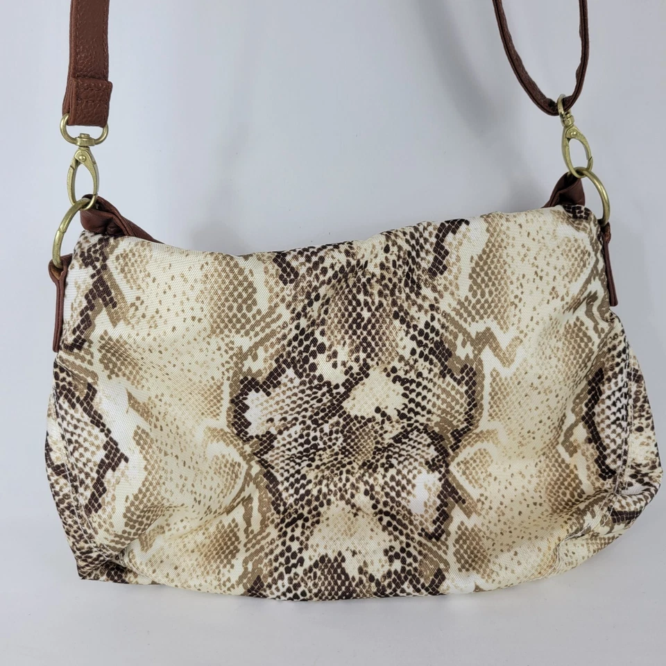 Bolso Bandolera Antiguo Azul Marino Estampado Serpiente Payton Solapa Cartera Nylon Imitación Cuero Foto 3 de 4