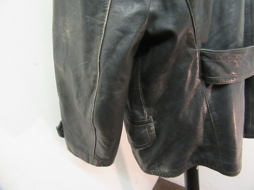 VINTAGE WW2 GERMAN LEATHER KREIGSMARINE HALF BELT JACKET SIZE L - Picture 15 of 21
