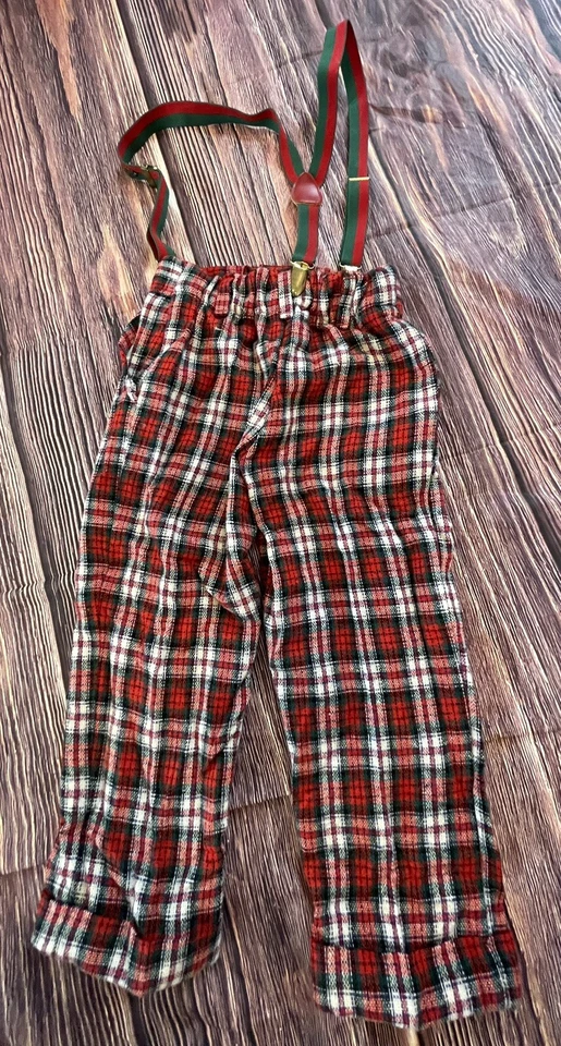 Pantalones a Cuadros Tirantes Tartán Boutique Navidad Niños Talla 4t Mono Pequeño Foto 4 de 4
