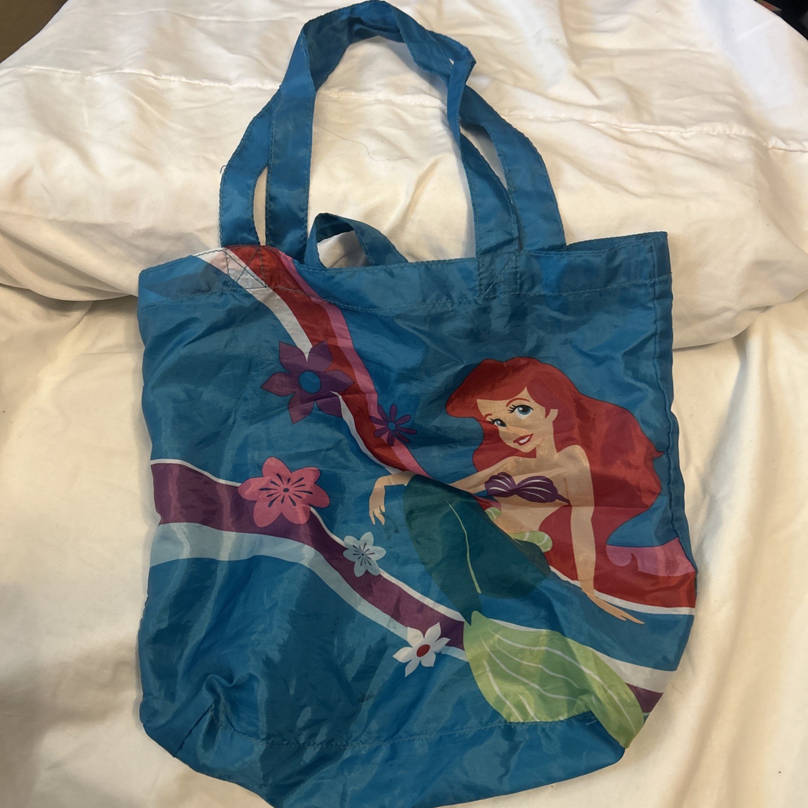 Disney Little Mermaid ARIEL Travel Reusable Tote Bag Blue Fold I