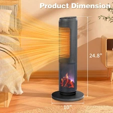 25" Tower Space Heater with 3D Flame, 1500W Portable Electric Heater Thermostat