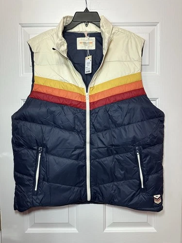 Size XXL Marine Layer Archive Boreal Puffer Vest Navy Sunset Colorblock Jacket - product listing photo