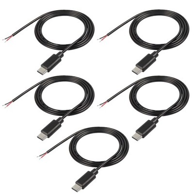USB Type-C Pigtail Cable Extension Power Cable 22AWG 5V 3A USB-C Plug to 2 Pin B