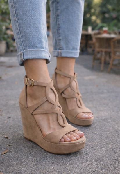 ALDO Beige Suede Wedge Sandals 