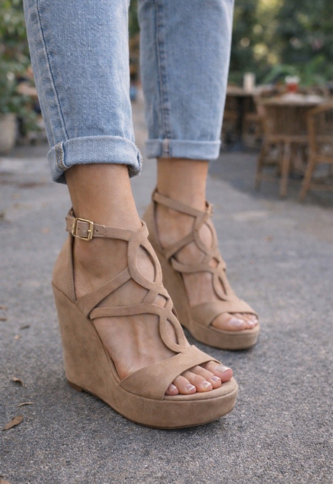 ALDO Beige Suede Wedge Sandals 