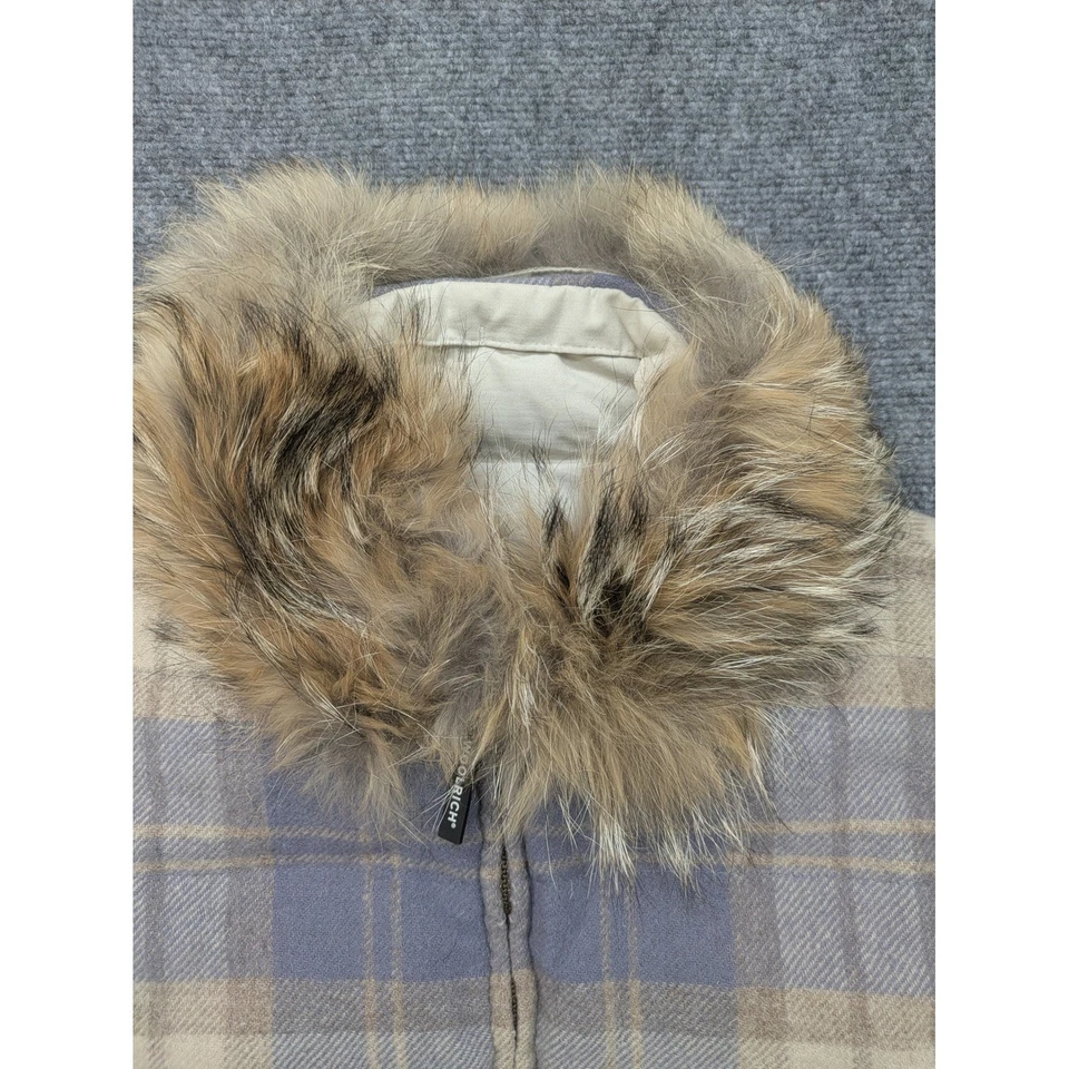 Woolrich Womens Reversible Vest Arctic Plaid Quilted Coyote Fur Trim Puffer Wool - Image 2 of 4