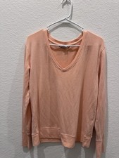 Athleta Womens V-Neck Sweatshirt Peach Coral Long Sleeve Pullover Size M